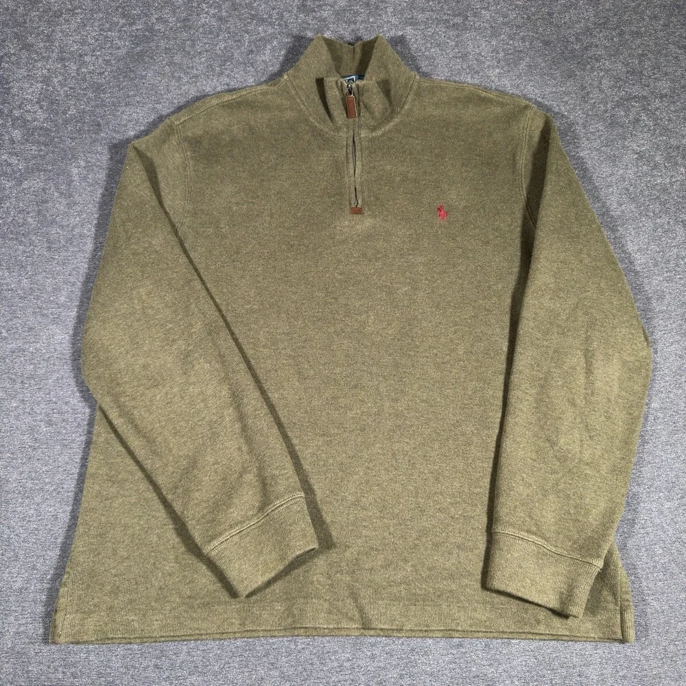 Polo Ralph Lauren 1/4 Zip Sweater Men's Large‎ Green Long Sleeve Casual Preppy